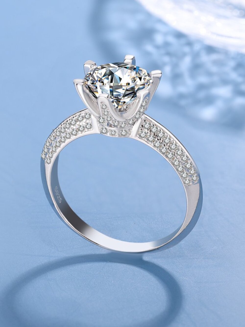 Size 10 - 925 Sterling Silver Moissanite Ring, VVS1,  GRA Certified MR018